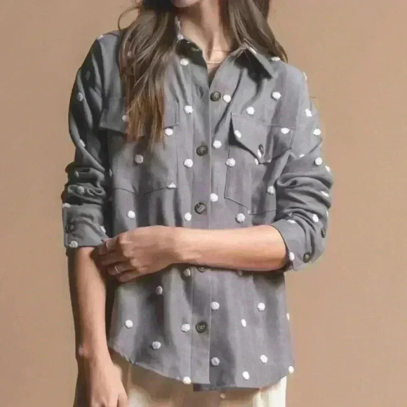 Blu Pepper Tops - Blu Pepper | Pom Pom Button Front Shirt Jacket